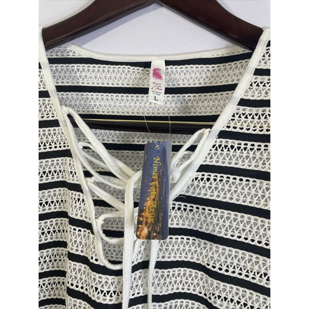 Nimes Côte d'Azur Women's Black and White Lace Crochet Swim Coverup. Size L - Picture 3 of 5